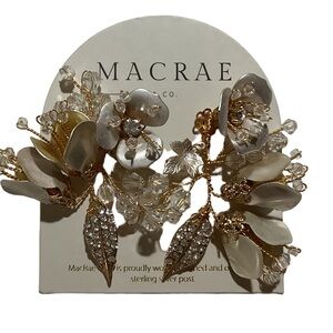 Macrae& Co Floral Statement Beaded Rhinestone Earrings New
